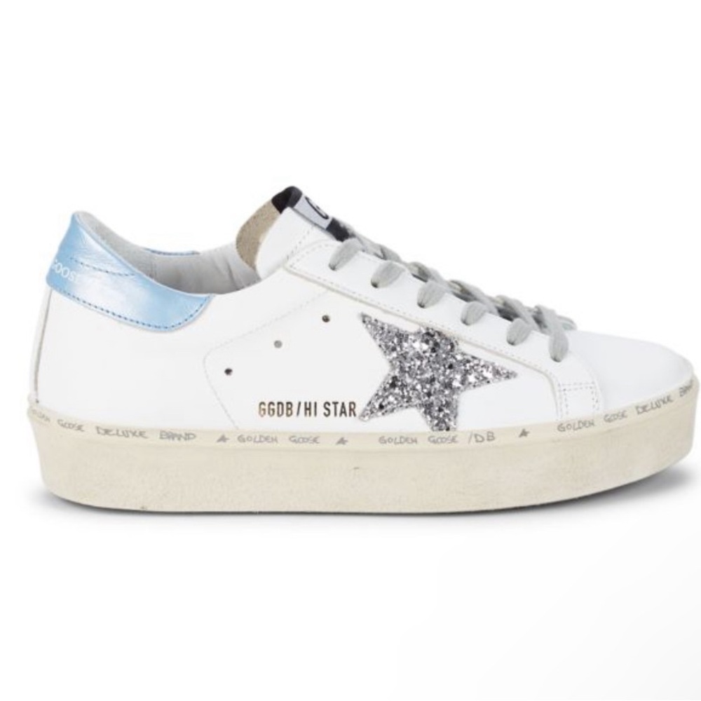 Golden Goose Hi Star White Sneakers with Glitter Star